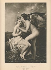 100+yr Old Original c1924 Antique Print LOVE AND PSYCHE By François Gérard