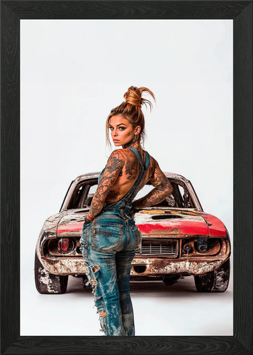 Tattooed woman with muscle - tattooed, car