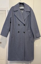 Zara oversized double breasted wool blend coat In Blue XS can fit up to size M