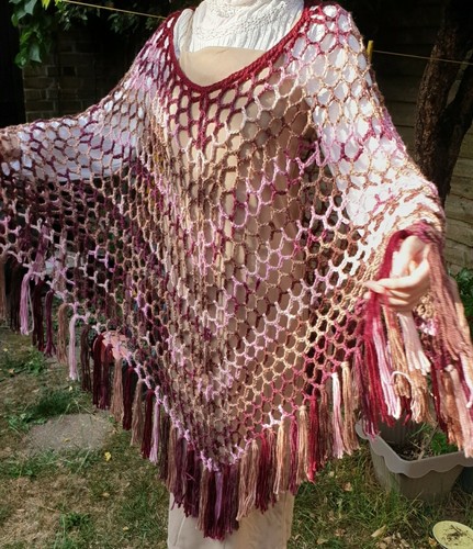 Crochet lacey poncho long - lacey,