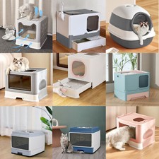 Large Cat Litter Box Pet Toilet Skylight Enclosed Drawer Scoop Covered Tray Chic