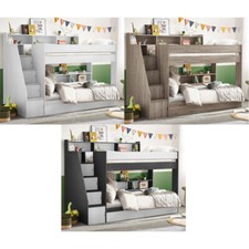 Wooden Bunk Bed, Tuscan Wooden Staircase Bunk Bed 3FT Single in 3 Colours
