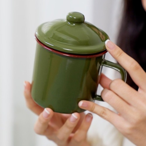 Armygreen enamel mug travel - enamel,