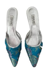 Isaac Mizrahi Turquoise Blue slip- on Mules Textile UK5, US 8.5 B Vintage Used