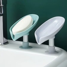Bathroom Leaf Shape Drain Soap Box Dish Holder Storage Suction Saver Soapbox UK