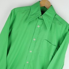 Vintage 70's Green Dagger Collar Mens Shirt Disco SZ M (V762)