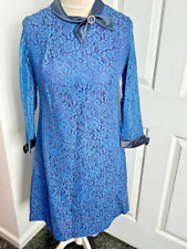 vintage 50s Dress Blue Size 14 Lace Horrockses Long Sleeve Cottagecore 60s Swing