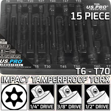 US PRO Extra Long Impact TAMPERPROOF Torx Bit Socket Set 15PCS 1/4" 3/8" 1/2" Dr