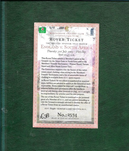 Ticket stub 2003 england - ticket, v