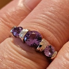 3-Stone Round Shape Color Change Alexandrite 925 Sterling Silver Ring - Size 9