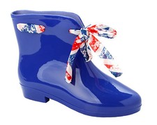 WOMENS BLUE CHELSEA WELLINGTON RAIN WELLIES PIXIE SHORT ANKLE BOOTS LADIES SIZE