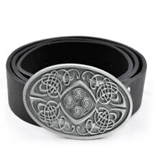 Retro Mens Western Cowboy Leather Belts Celtic Oval Alloy Belt Buckle