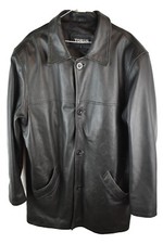 Torus Mens Collared Long Soft Leather Mac Trench Jacket Size L Button Up