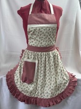 RETRO VINTAGE 50s STYLE FULL APRON / PINNY - PINK ROSES with DUSKY PINK TRIM