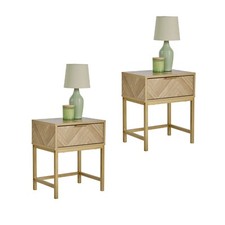 Bedside Tables for Bedroom Set of 2, 1 Drawer Herringbone Nightstands, VonHaus