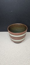 Small Vintage Striped Planter Brown Green and Cream Plant Pot 10.2 X 12cm