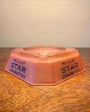 1930’s WILL’s STAR CIGARETTES Pale Pink Glass Ashtray  