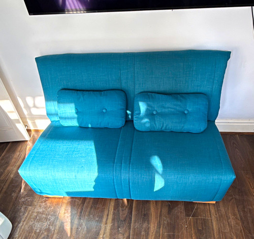 Blue fabric convertible sofa - fabric,