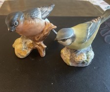 Two Porcelain Garden Birds Blue Tit And Bullfinch Beswick, Royal Worcester 