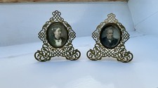 Antique Pair Of Asprey Of London Brass/Gilt Easel Frames Miniature Photographs