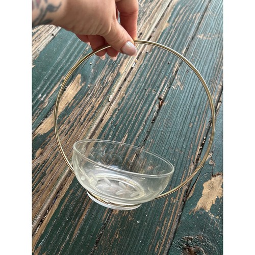 Vintage etched glass bowl with - vintage,