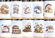 10 Hedgehogs Multi use A6 Greeting Cards Notelets. Blank with envelopes.