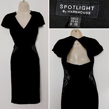 Spotlight By Warehouse Black Pencil Wiggle Dress With Lace Side Panels Size 12