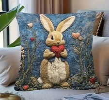 Super Soft Double Sided Rabbit With Heart Cushion Cover 45cm x 45cm