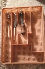 Vintage Plastic Cutlery Tray Mid Century  Camping, Caravan Storage , Peach 