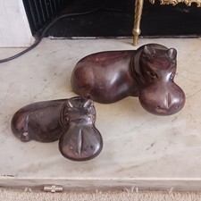 Hippopotamus Figurines  Hippo Ornaments Mother & Child Carved Stone