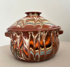 Troyan Bulgarian Pot Hand-painted Red Clay Bowl With Lid VYG H 18.5cm
