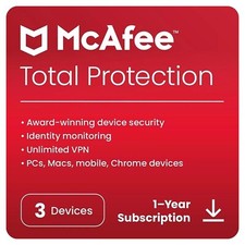 McAfee Total Protection 2025 Antivirus 3 PC Devices 1 Year (EMAIL)