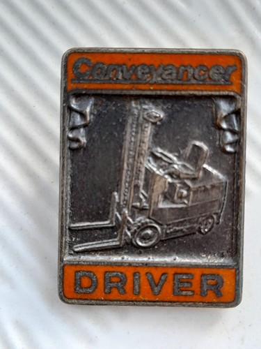 Vintage metal badge fork lift - metal, badge,