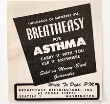 1949 Breatheasy Asthma Inhaler Medicine Advertisement Medical Vintage E8Q
