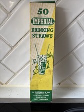 Vintage 1950s Imperial Drinking Straws Paper Boxed Prop Kitchenalia Retro