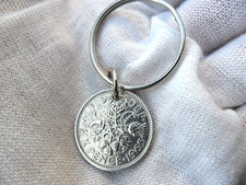 60th Birthday Gift 1965 lucky sixpence coin  keyring