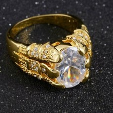 Mens Deluxe 18k Yellow Gold Filled Simulated Diamonds Crystal Ring various sizes