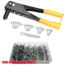 HEAVY DUTY HAND RIVET GUN 4 HEAD NOZZLE RIVETER PLUS 1000 ASSORTED POP RIVETS
