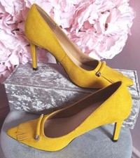 Next Court Shoes Forever Comfort Mustard Faux Suede High Heel Fringe Sz UK 3.5 