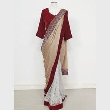 Zarkan Indian Designer Sale Saree Blouse Net Silver Gold Red UK Size M RRP £340