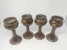 Set of 4 Artisan Studio Pottery Large Wine Goblets BOHO Viking EUC Un-signed