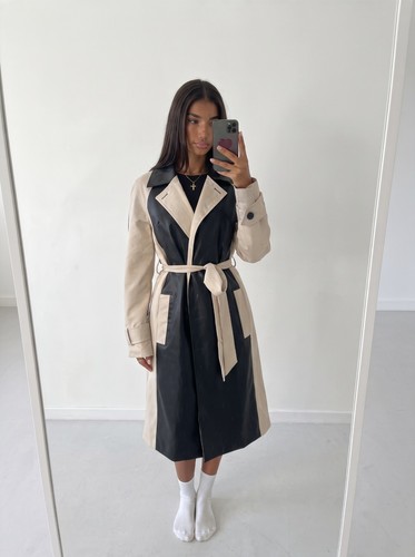 Beige trench coat - beige, faux