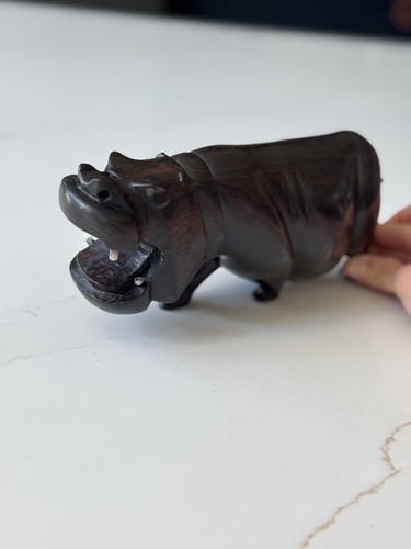 Vintage wooden hippo figurine - wooden,