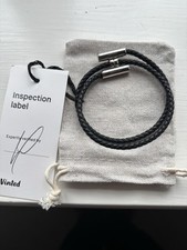 Hermès Black Leather Tournis Tresse Men’s Bracelet With Palladium Hardware