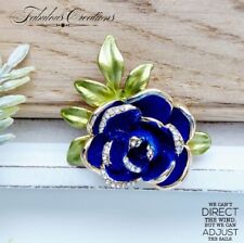Blue Enamel Rose Flower Brooch