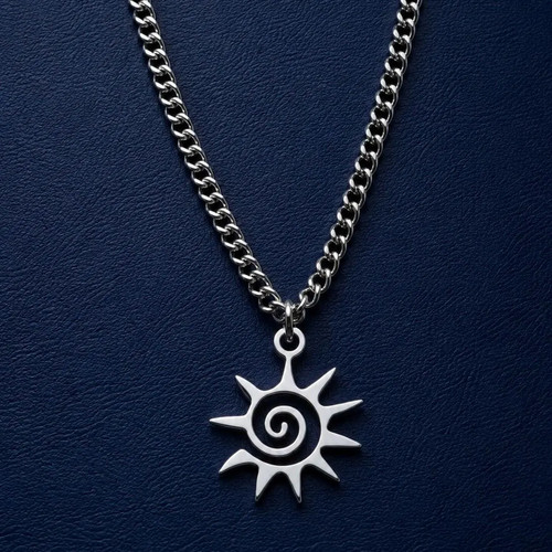 Silver spiral sun - silver, necklace