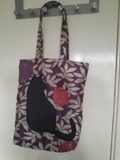 Handmade Upcycled Fabric Black Cat Tote Bag