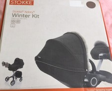 STOKKE NOUGAT BROWN WINTER KIT, FUR TRIMMED HOOD & MITTENS ,ALL CONTENTS IN BOX,