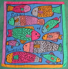 Gorgeous School Of Parrot Fish Scarf Ken Done May Be Silk Rolled Edge 33" Square