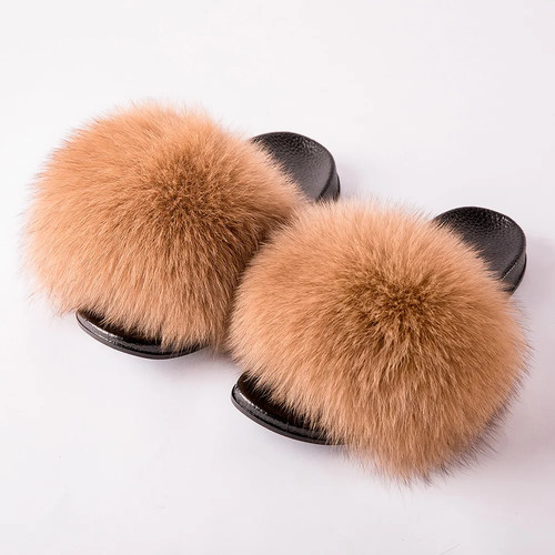Women real fox fur slides - women's,